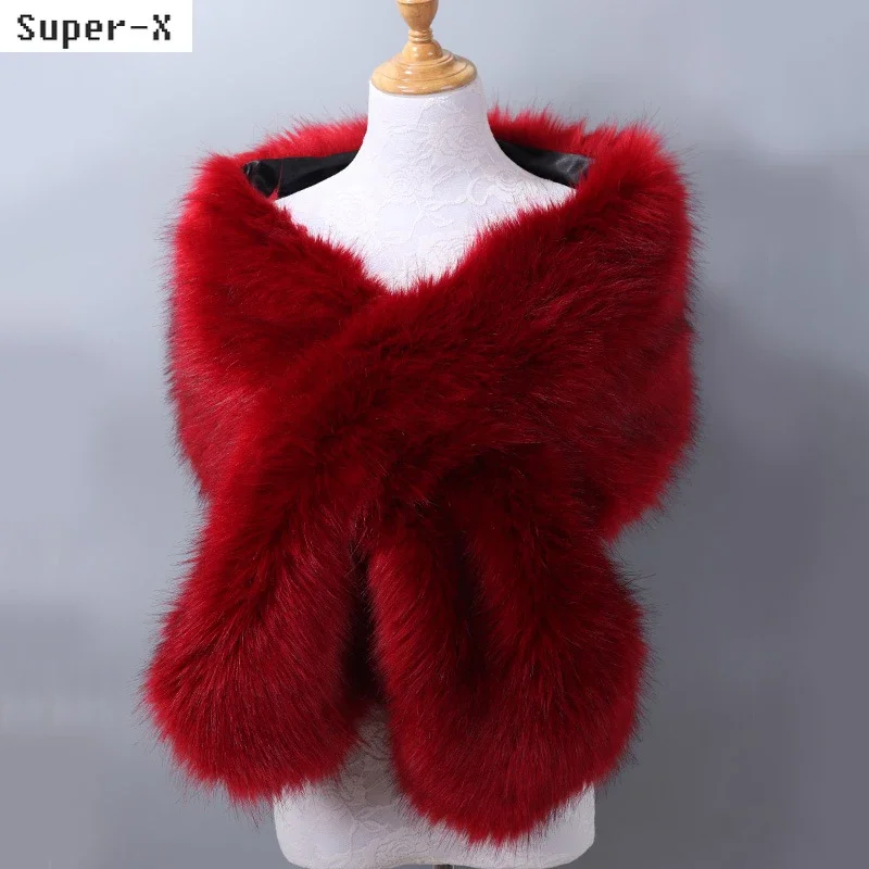 Faux Fur Wraps for Women Luxury Pashmina Long Plush Fur Winter Scarves for Women Multicolor Evening Wear Tippet