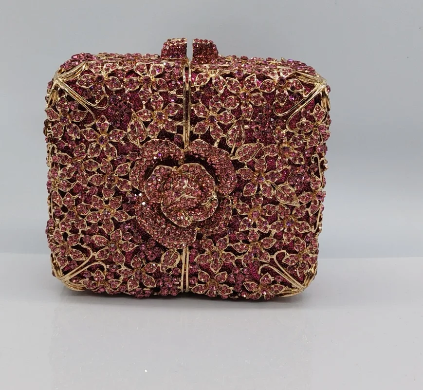 

New Product Arrive 3d Flower Crystal Clutch High-End Diamond Wedding Party Rhinestone Purse Evening Bag