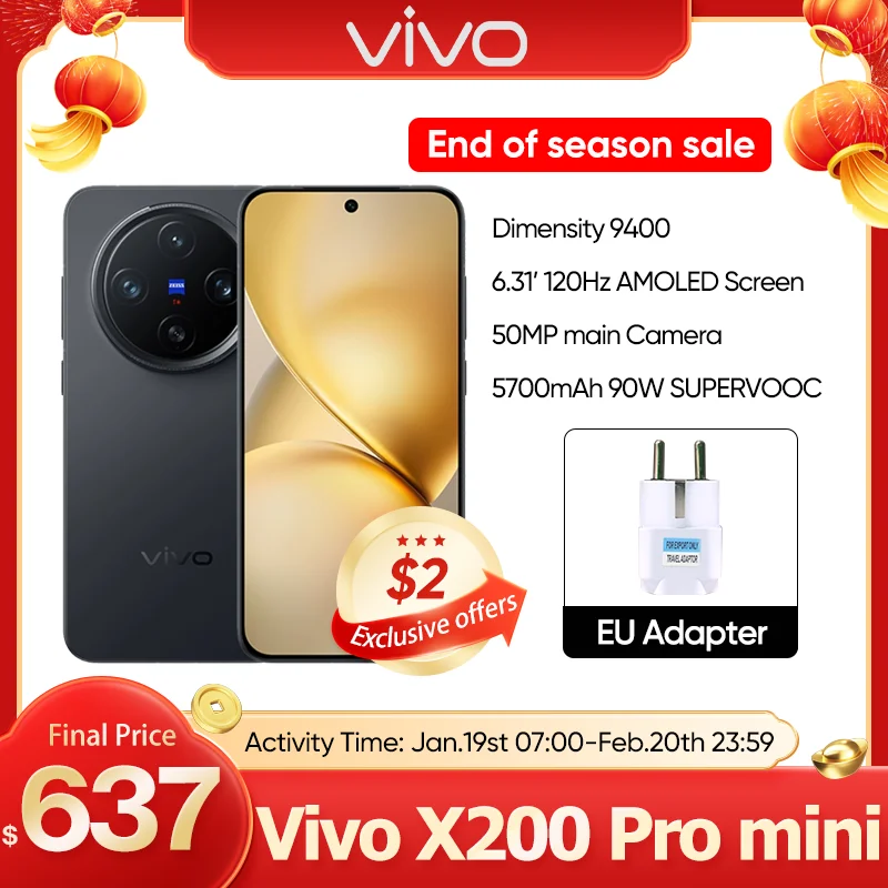 Neues Vivo X200 Pro Mini-Handy 6,31 Zoll AMOLED 120 Hz Displayabmessung 9400 Android 15.0 OTA 5700 mAh 90 W Ladung 50,0 MP Kamera