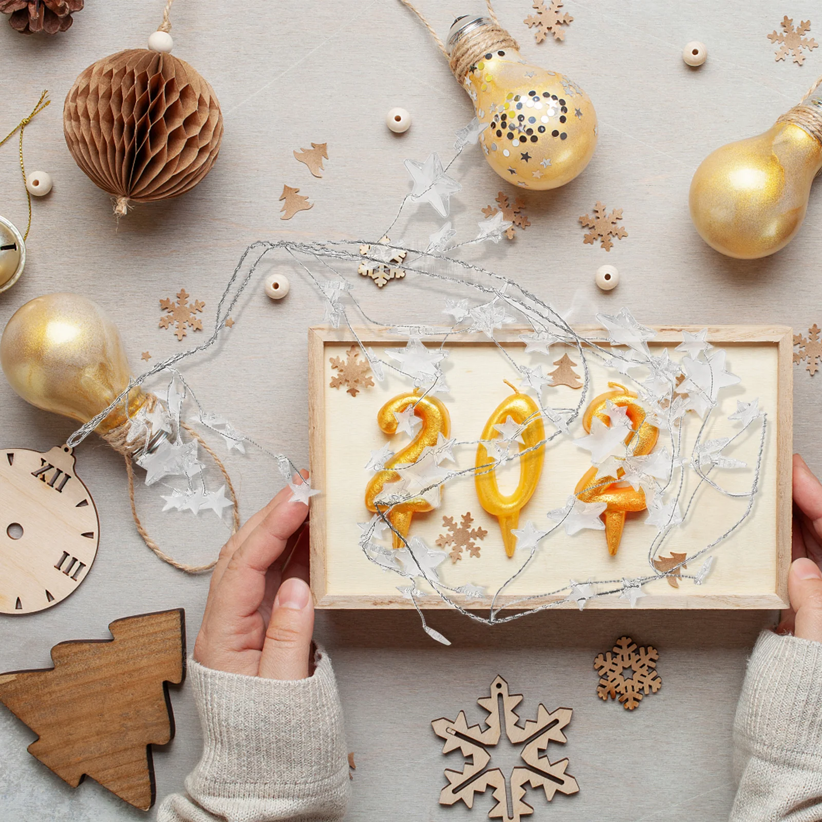 

Acrylic Transparent Star Garland Five Pointed Clear Beaded String Christmas Tree Decorations Winter Holiday Party Decor