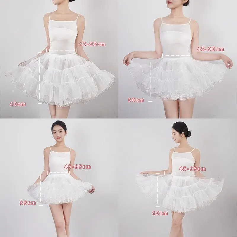 Short Lolita Crinoline 35cm Length - Boneless 4 Layer Soft Mesh Petticoat for Daily Kawaii Cute Skirt Support
