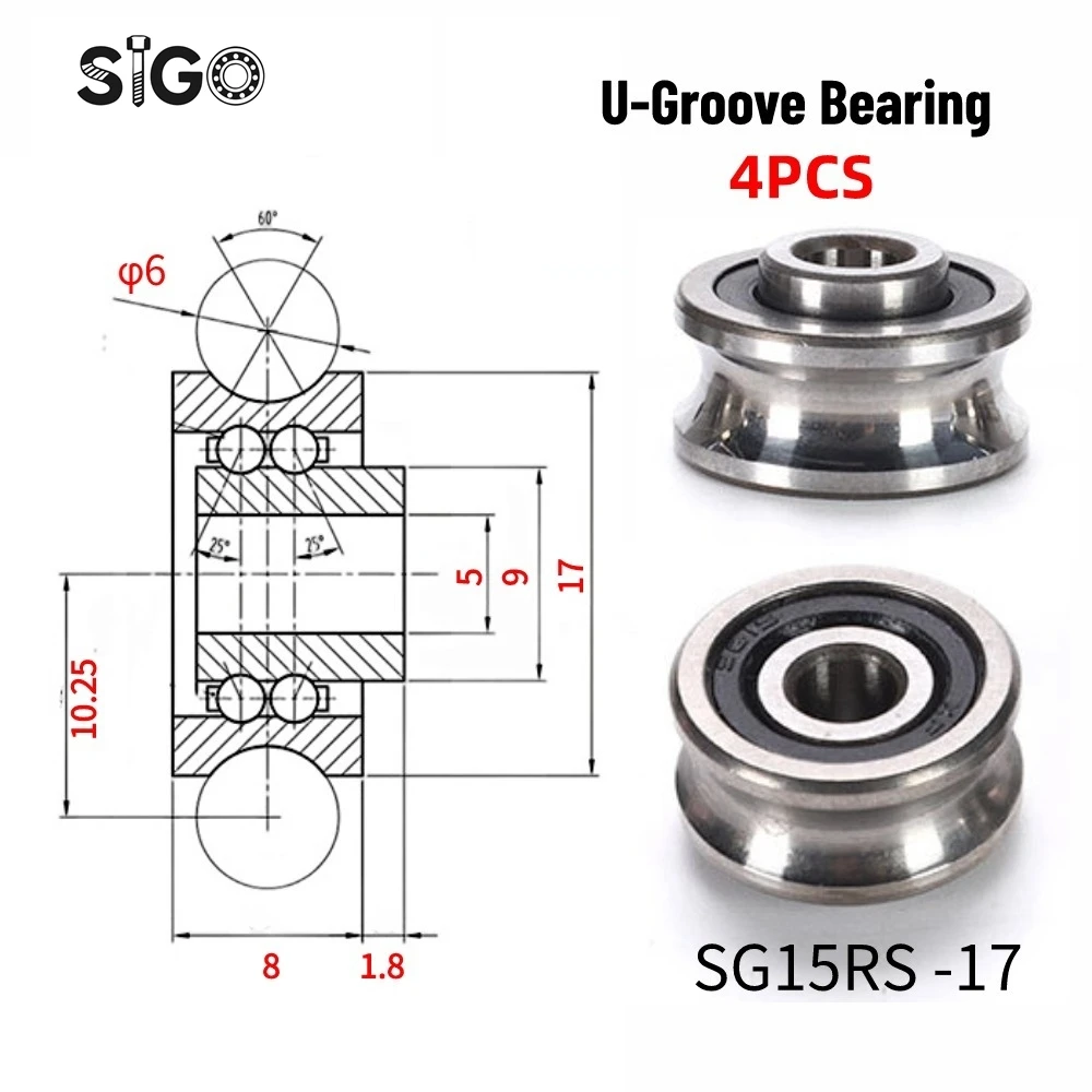 4PCS SG15 5X17X8MM U-shaped Precision Double Volleyball Bearing Belt Screws With Grooves
