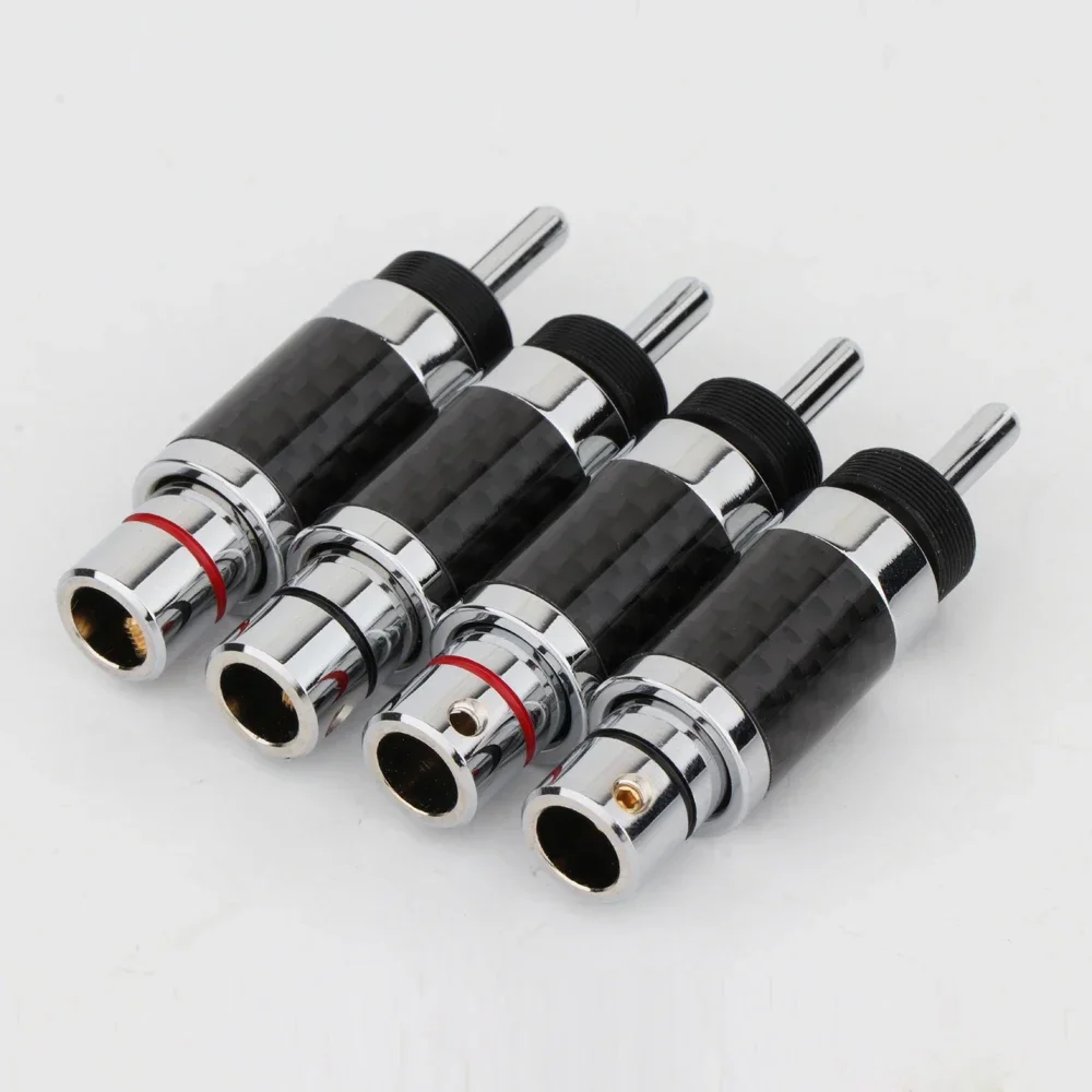 Preffair 4 Stück Audio-Stecker, Bananenstecker mit rhodiniertem, schwarzem Kohlefaser-Stecker, Lautsprecherkabel, männlich, 9 mm, BA1463