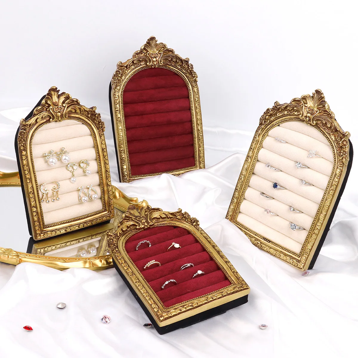 

Винтажная полка для хранения ювелирных изделий, бархатные серьги, полки для колец, полки для ювелирных изделий, витрина для украшения дома, витрина