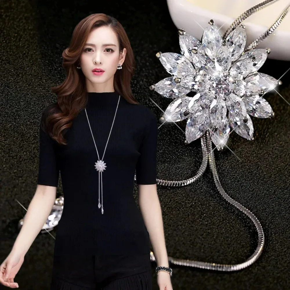 Free Shipping! Fashion Elegant Sweater Chain Long Crystal Snow Pendant Water Drop Accessories  Decoration Necklace Jewelry