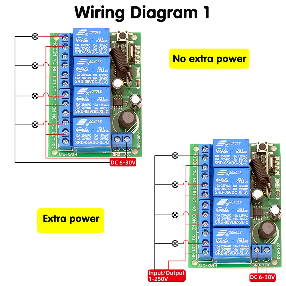 Bezprzewodowy RF pilot zdalnego sterowania przełącznik DC6V 12V 24V 30V 4 kanał 433Mhz przekaźnik odbiornik i nadajnik dla brama garażowa diody Led