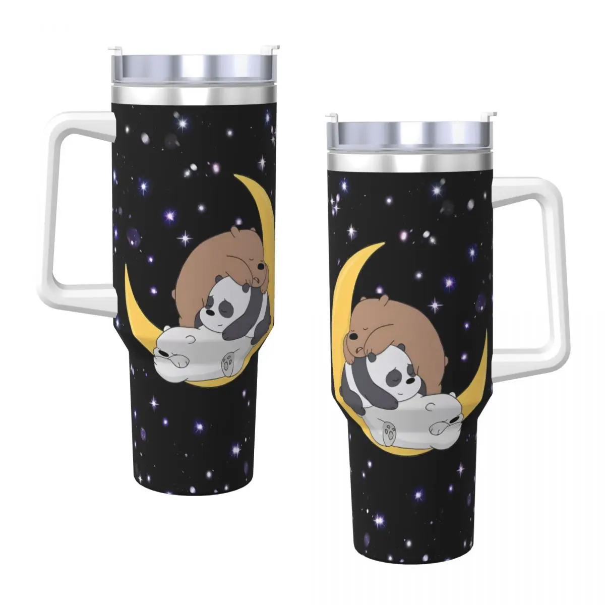 We Bare Bears Universal Stainless Steel Tumbler Travelist Coffee Mug With Straws and Lid 40oz Mugs Cup Cold Drink Water Bottle