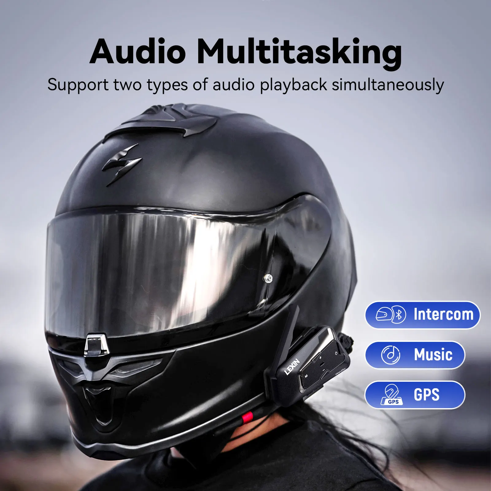 LEXIN-MeshCom Motorcycle MESH&Bluetooth Headset Intercom ,With 