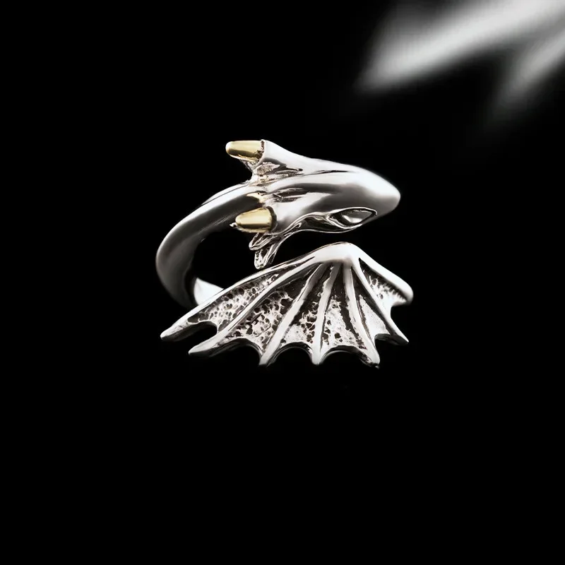 Retro Small Flying Dragon Ring Non-Fading Personality Hip Hop Open Adjustable Ring For Men Exquisite Vintage Jewelry