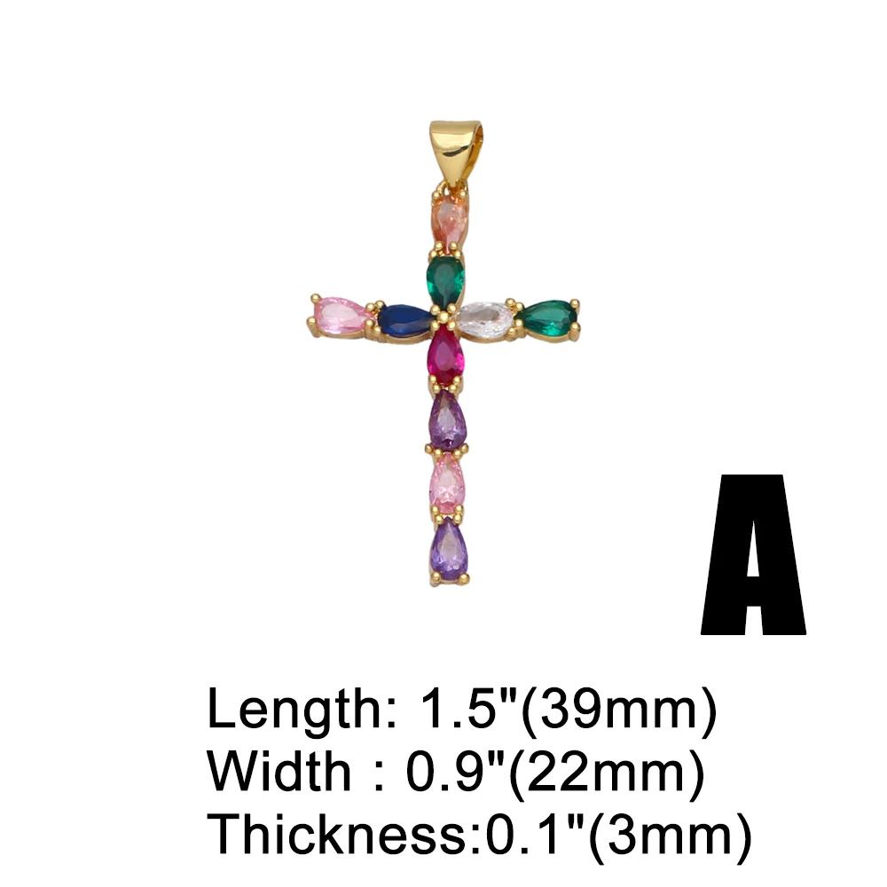 OCESRIO Big Religious Cross Pendants for a Necklace Gold Plated Copper Zircon Jewelry Making Supplies Craft pdta645