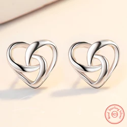Genuine 925 Sterling Silver High-quality Fashion Jewelry Hollow Cross Heart Stud Earrings For Women New XY0285
