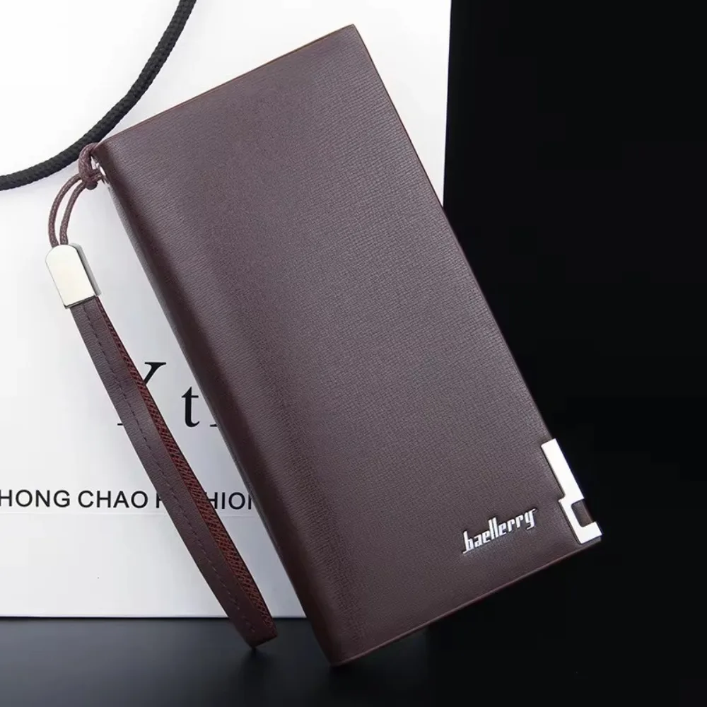 High Quality PU Long Men Wallets Solid Color Multi-function Card Holder Large Capacity with Zipper Male Purse