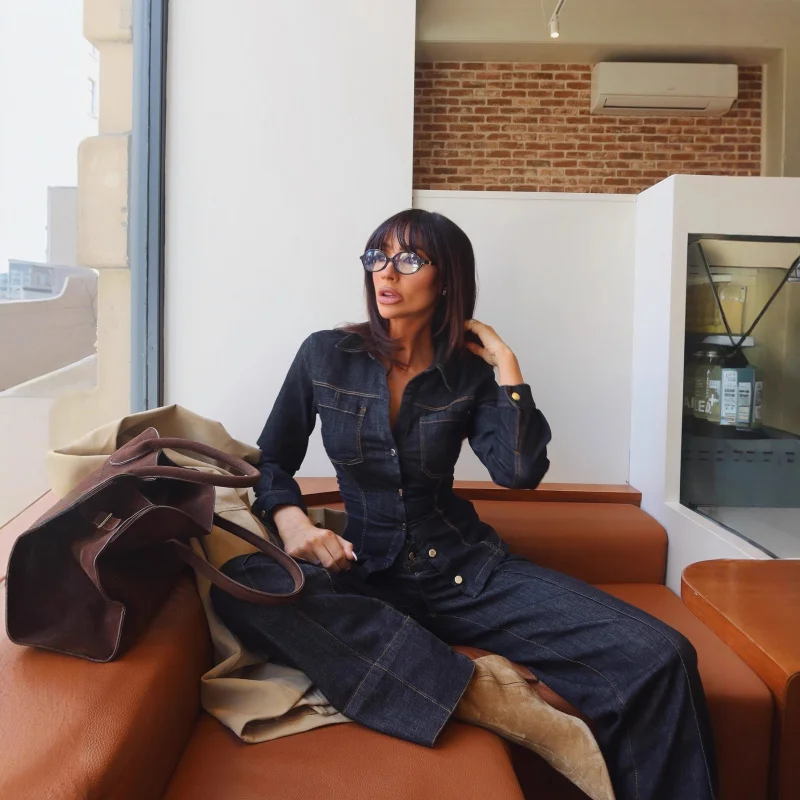 

European and American style foreign trade women's clothing, popular cross-border item, simple denim slim-fit long-sleeve collare