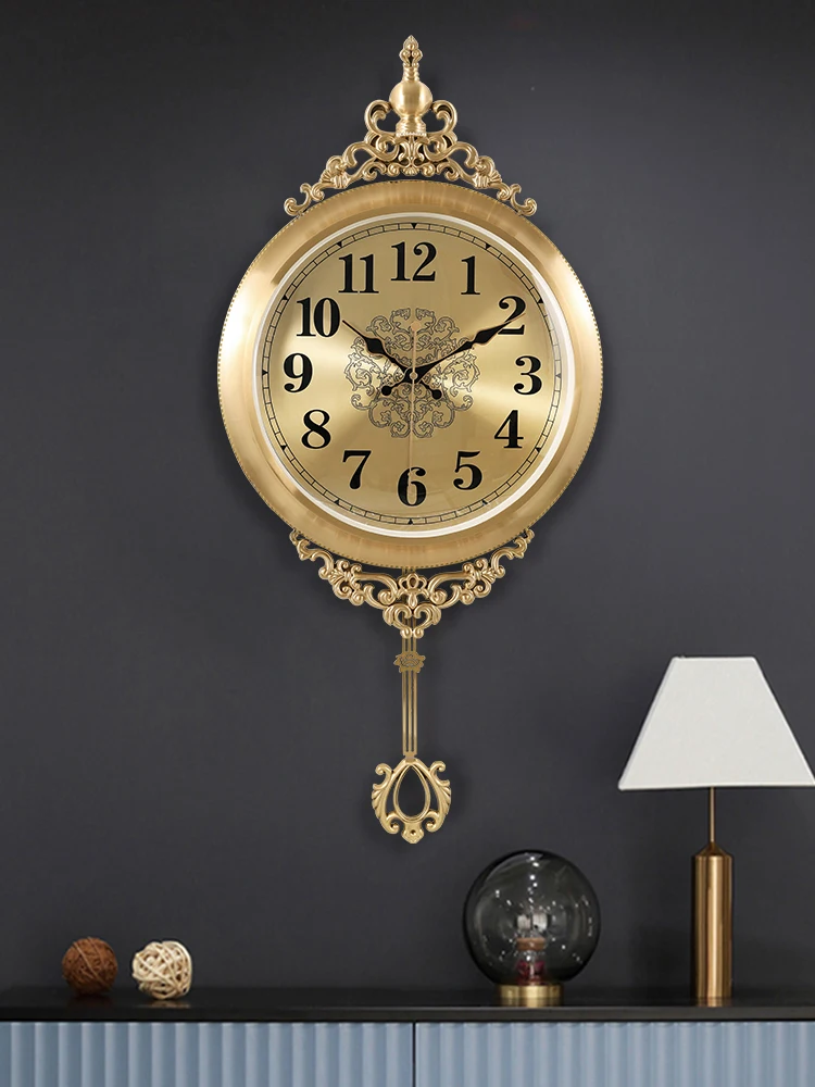 

Pure Brass Clock Home Wall Clock Living Room Modern Simple Light Luxury Watch Creative Swing Fashion Clock