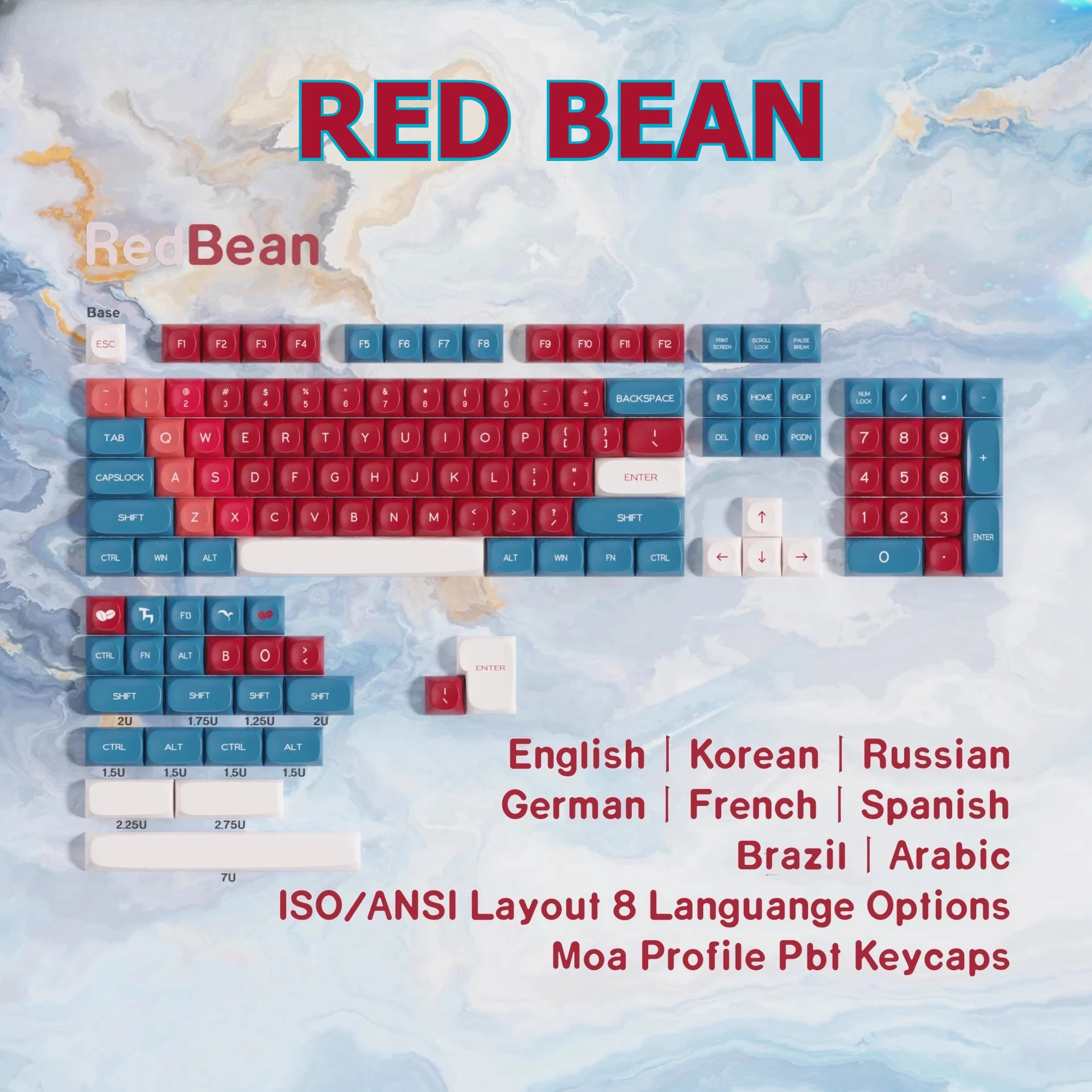 MAIMOOO Moa Keycap Red Bean Pbt French AZERTY ISO Layout  Korean  Brazilian Russian Arabic German Spanish Retro Keyboard Keycaps