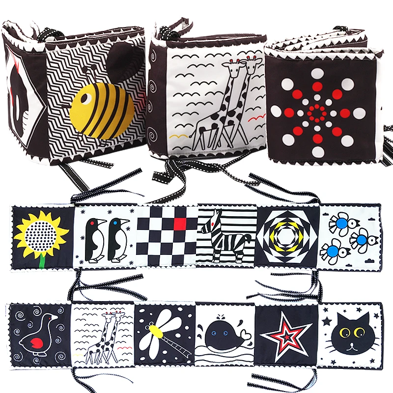 Black and White Animal Cloth Books Montessori Baby Book Sensory Cloth Book High Contrast Baby Toys 0 12 Months Newborn Crib Toys