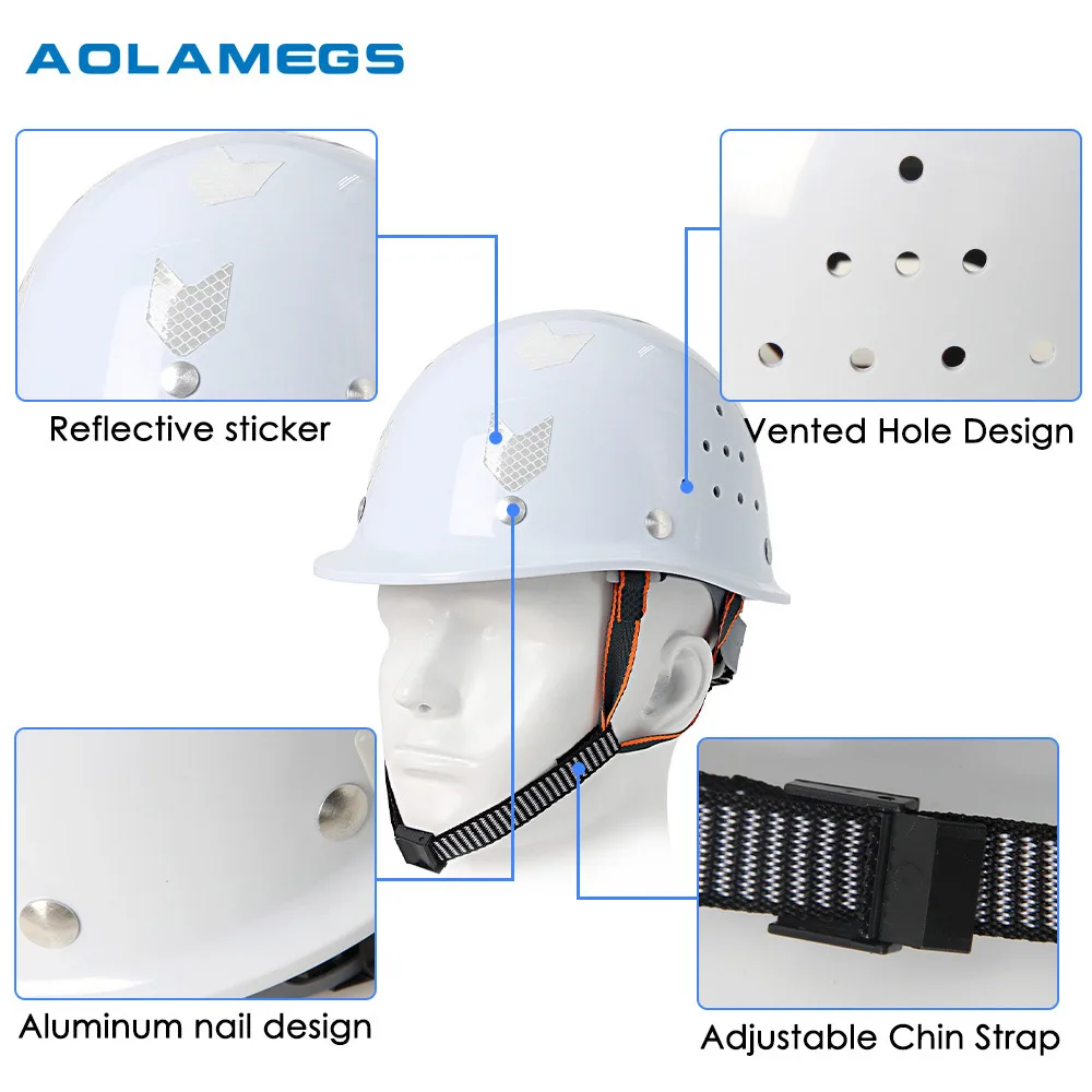 Construction Safety Helmet Thickened FRP Type Hard Hat with Reflective Stickers for Engineer Work Hat Breathable Safety Helmet