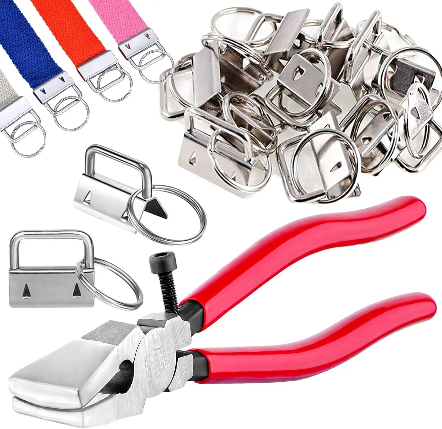 

Fob Hardware Kit with Pliers 50 Pieces 1 Inch Silver for Wristlet Lanyard DIY Craft
