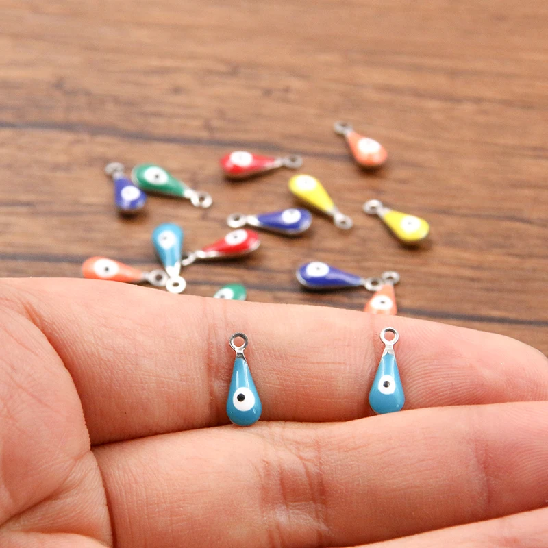 10Pcs 5X12mm 6 Color Stainless Steel Water-drop Eye Charm Pendant DIY Bracelet Necklace For Jewelry Making Accessories