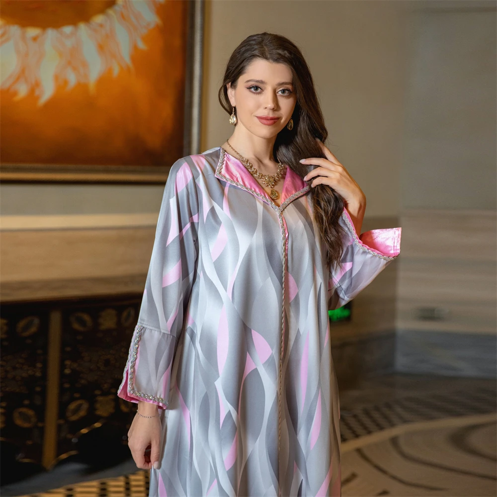 Eid Abaya vestido estampado vestido largo Jalabiya Dubai Kaftan diamantes mujeres musulmanas vestido de fiesta Djellaba caftán marroquí Mujer Vestidos