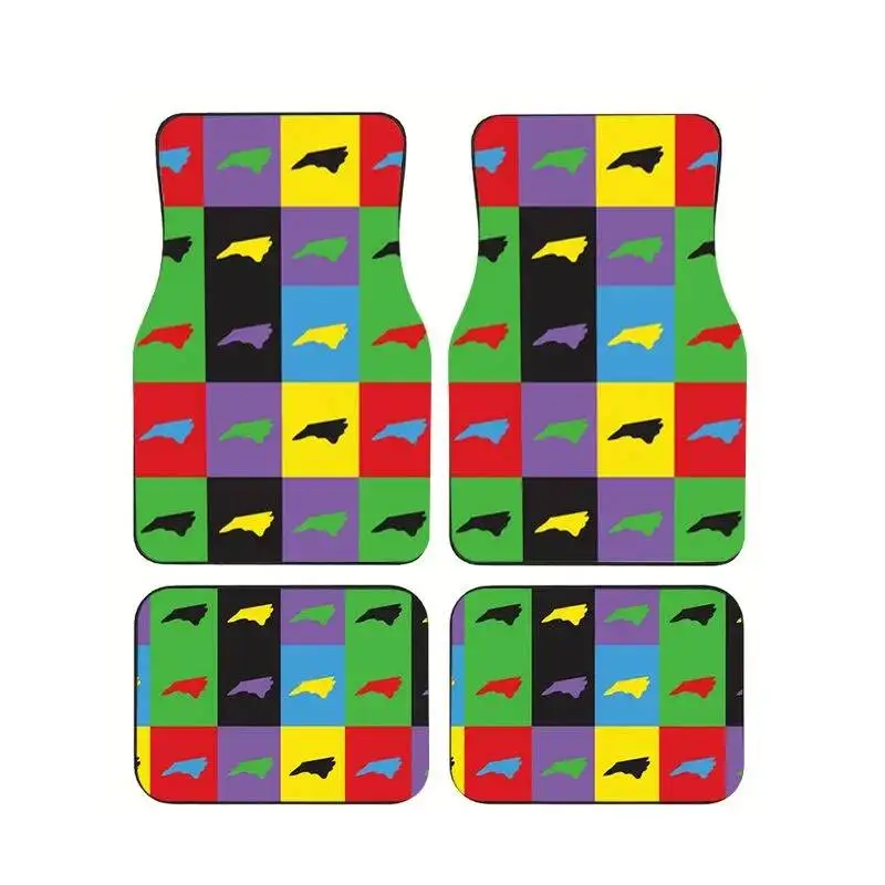 

North Carolina State Map Colorful Block Print Car Floor Mats 4Pcs Universal Anti-slip Waterproof Carpet Suit Sedan SUV Truck