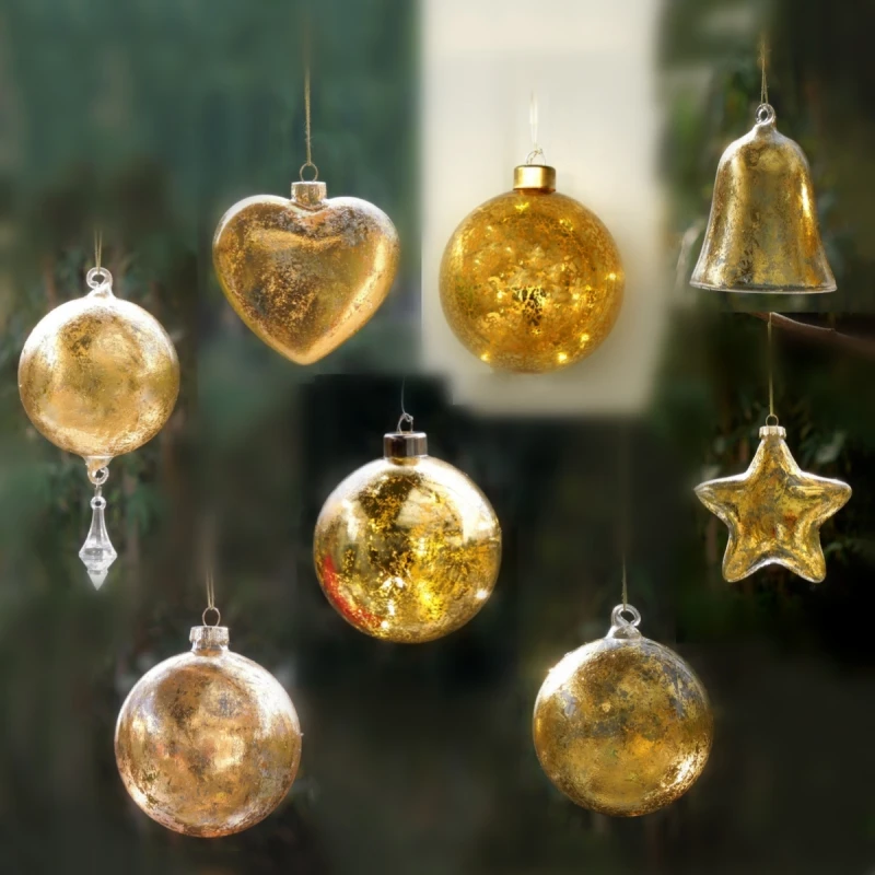 Small Packing Different Design Gold Sheet Glass Ball Home Decoration School Wedding Live Prop Christmas Day Hanging Pendant