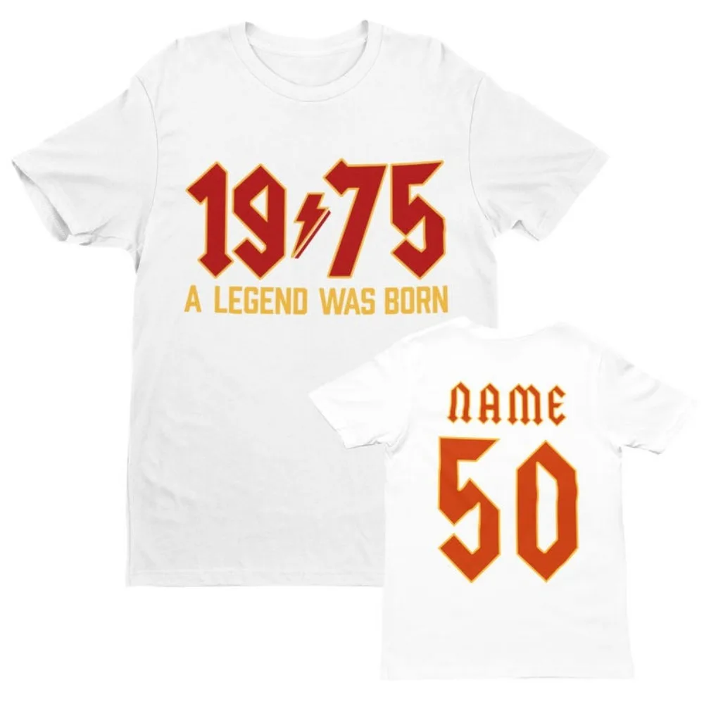 PERSONALISED 50th Birthday T Shirt 2025 1975 A Legend Was Born Retro Heavy Metal Rock Music Style Fiftieth Gifts for Him