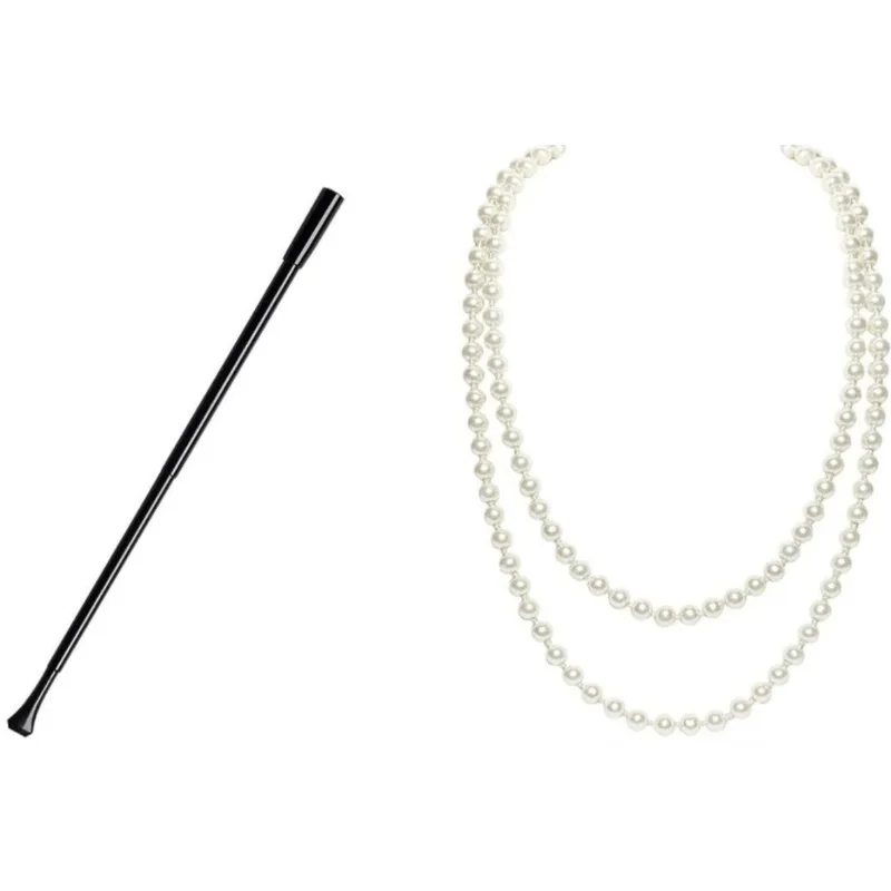 PESENAR 1920s Flapper Accessories Gatsby Costume Accessories Set 20s Flapper Headband Pearl Necklace Gloves Plastic Holder