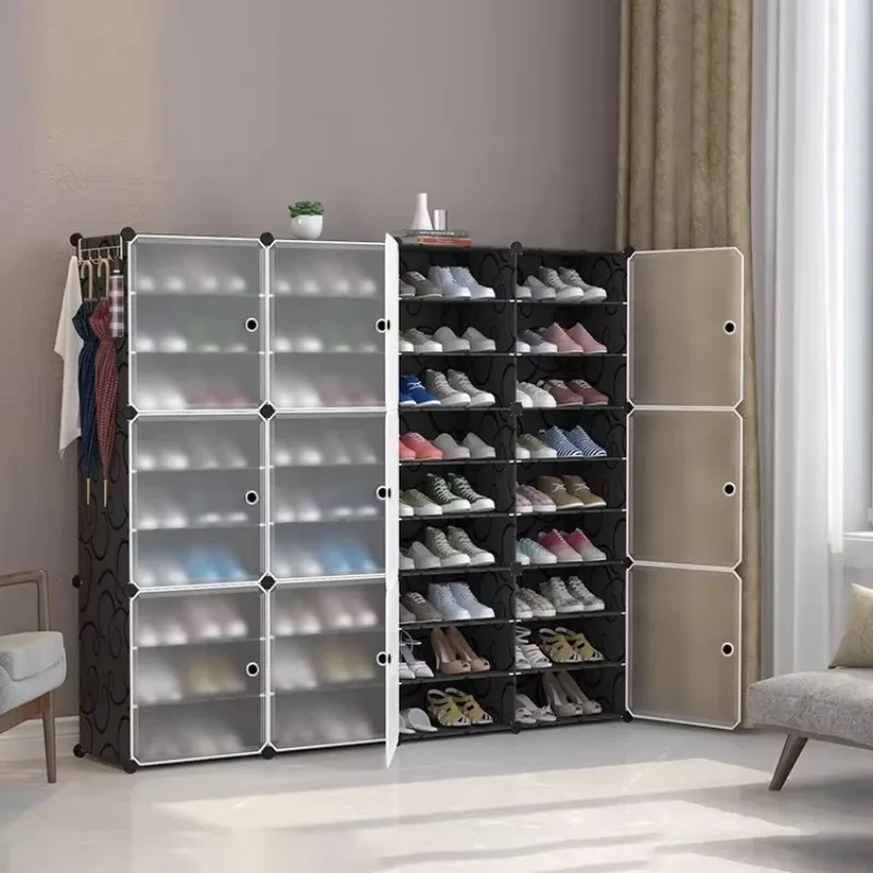 Shoe Rack Organizer Storage Cabinet with Doors for Closet Stackable 72 Pair Plastic Shoe Shelves