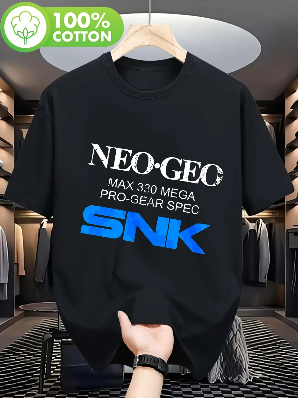 Camiseta Masculina SNK NEO GEO MAX 330 MEGA PRO-GEAR SPEC Estilo Retrô Urbano - Design de Jogo Retrô dos Anos 90 = Casual de Verão Manga Curta