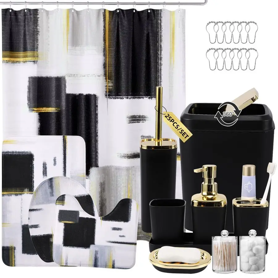

Bathroom Set Black Bathroom Accessories Set, Bathroom Sets with Shower Curtain and Rugs, Black Shower Curtain Set with Bathroom
