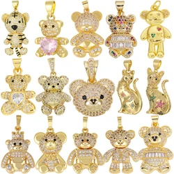 Juya New 18K Real Gold Plated Animal Tiger Panther Bear Leopard Charms For DIY Luxury Gift Pendant Teenager Jewelry Making