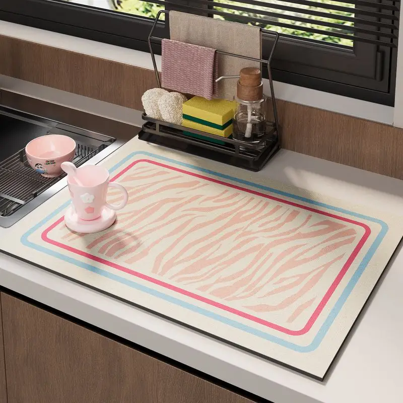 VIKAMA Kitchen Sink Mat Blue Plaid Print Water Absorbing Drain Mat for Countertop Live Your Own Life Decor