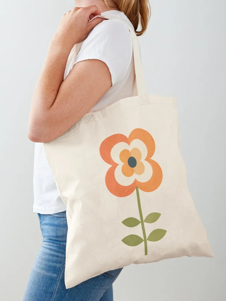 Retro Flower - Orange and Charcoal Tote Bag Women's tote bag shopper bag women Woman shopper tote canvas