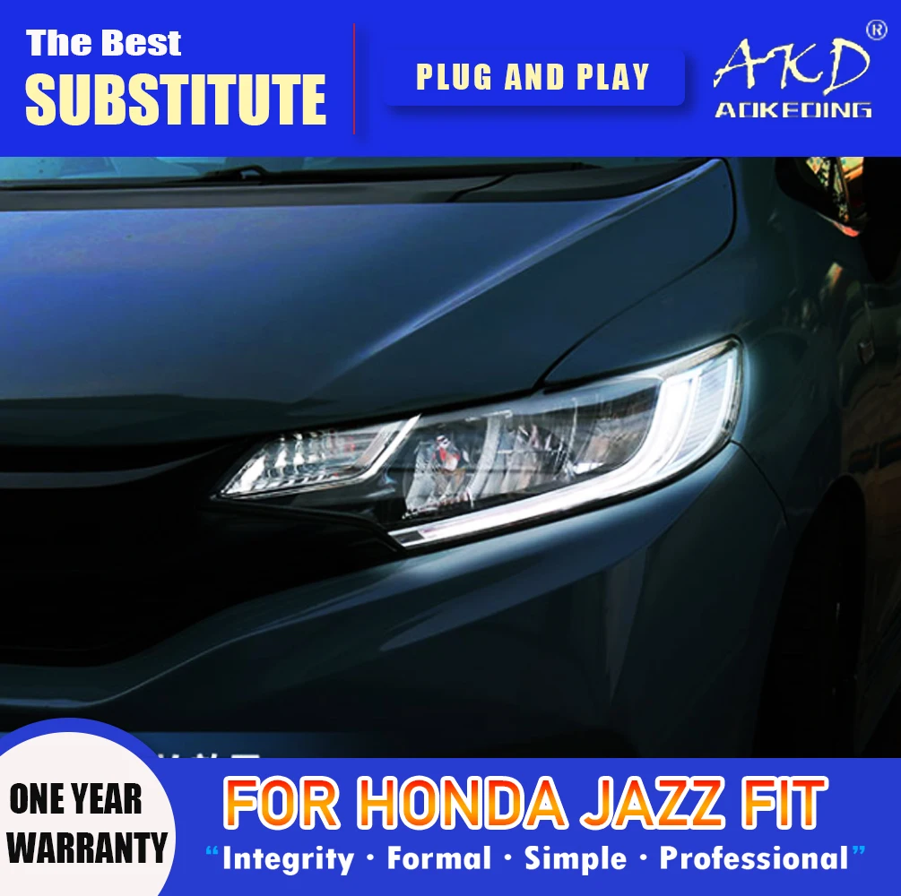 

AKD Head Lamp for Honda Jazz Fit LED Headlight 2014-2019 Headlights FIT DRL Turn Signal High Beam Angel Eye Projector Lens