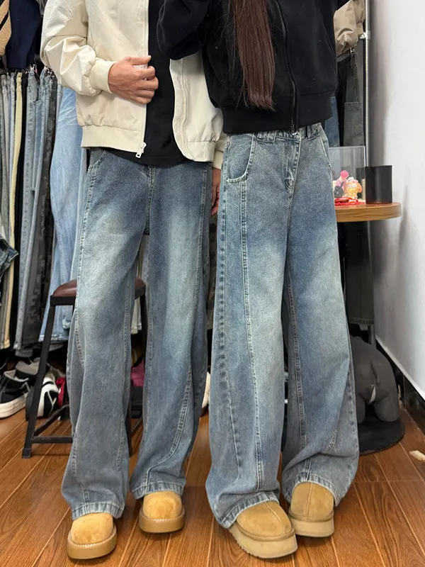 

Blue Fce Lined Men's Jeans Knife Slant Cut Bootcut Casual Loose Fit Winter Denim Trousers American Sle Workwear