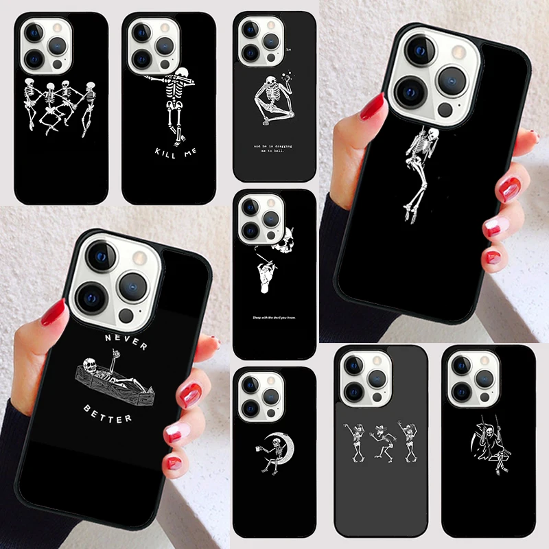 Black Aesthetics Skull Skeleton Phone Case for iPhone 17 Air 16 16e 15 Plus for Apple 13 11 12 14 Pro Max Cover coque