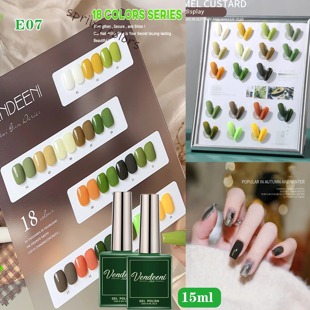 Vendeeni 18 Colors/set Pure Color Crystal Gel Nail Polish Summer Green Nail Varnish Baroque Style Gel Lacquer With Color Card