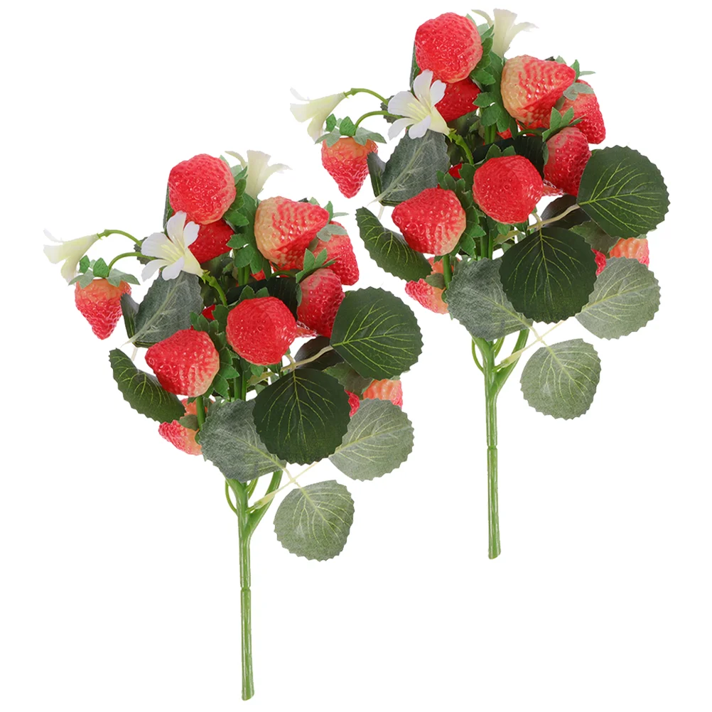 2 Pcs Simulation Strawberry Bouquet Artificial Plants for Home Ornaments Fruits Small Fake Accessories Faux Decor