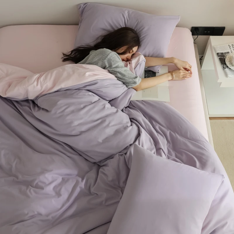 Ultra Soft Bare Sp Bamboo Cotton Knitted Four Piece Bedding Set Pure Color Duvet Cover Pillowcase Bed eet Blanket