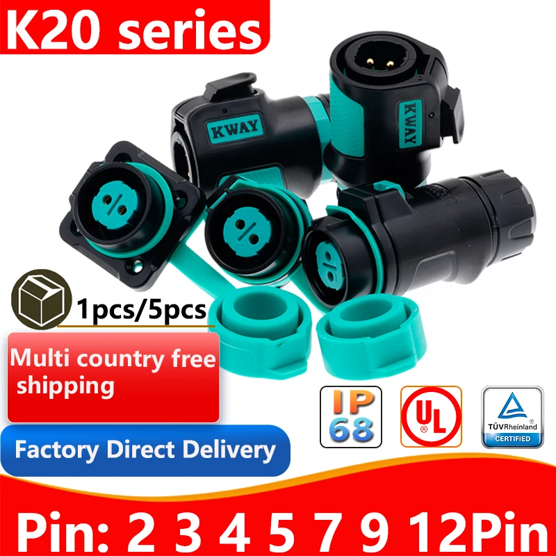 KWAY K20 M20 waterproof IP68 aviation fixed movable male plug female socket 1PCS/5PCS outdoor power quick connector