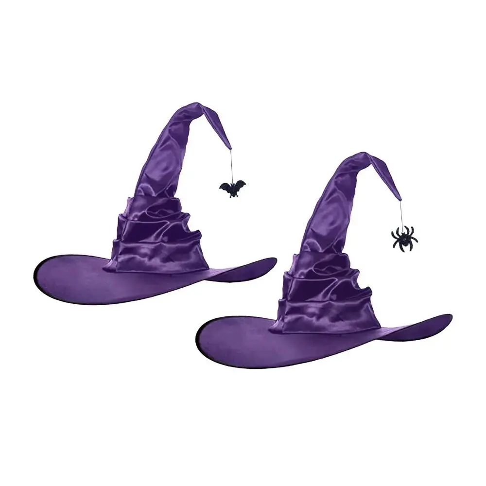 Fantastico viola pieghe berretto da mago ciondolo pipistrello cappelli da strega di Halloween accessori Spider Oxford