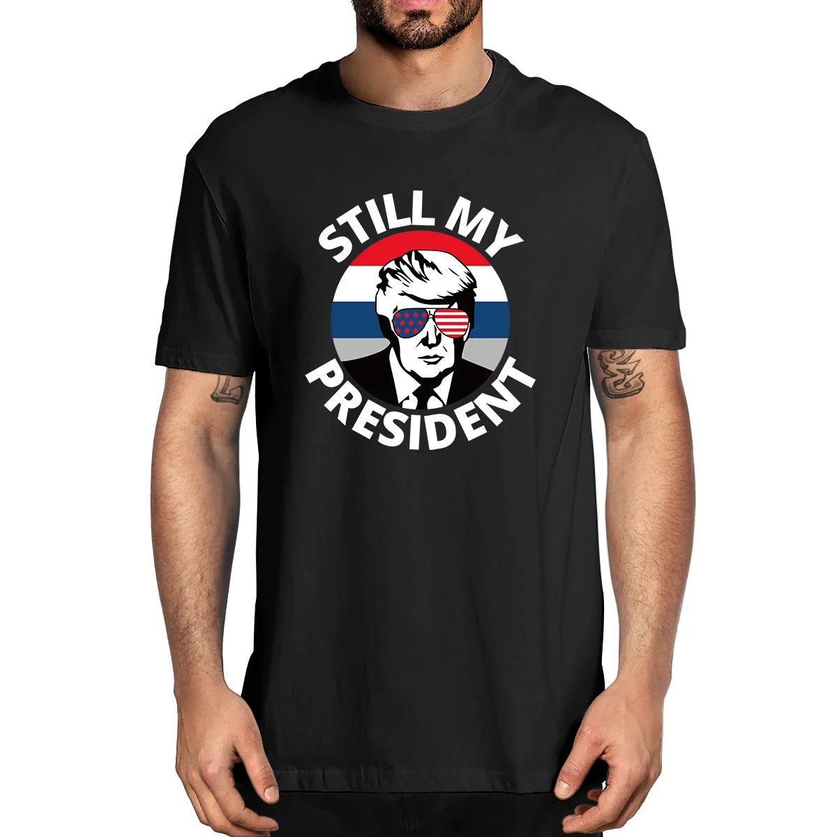 

Donald Trump Is Still My President USA American Flag Colors Sunglasses Anti-Biden 100% Cotton Summer Men's Novelty T-Shirt Tee