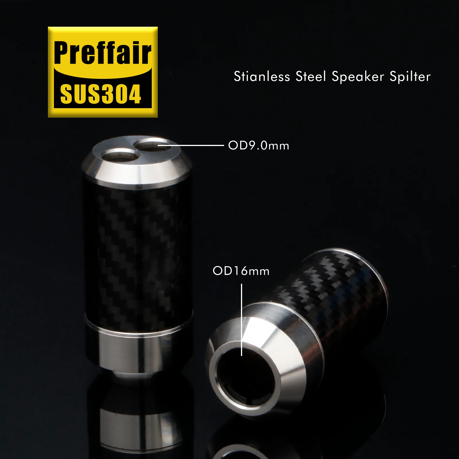 Preffair A1606B A1609B 4 stuks 304 roestvrij staal koolstofvezel broekkabel Y-splitter voor audio-/luidsprekerkabel 16 mm tot 2 * 9 mm / 6 mm