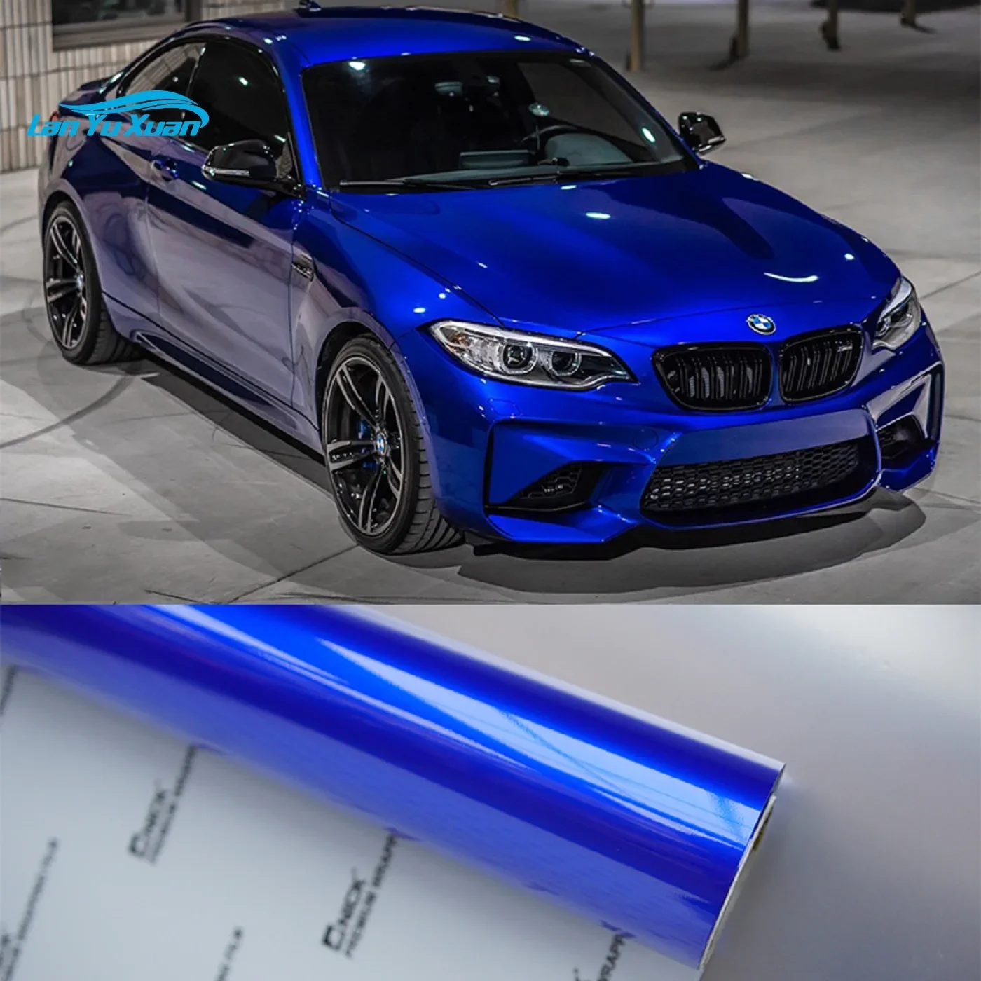 Air Bubble Free Blue Car Vinyl Wrap Car Body PET Glossy Metallic Blue Car Wrap Sticker