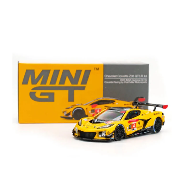 MINIGT Modèle réduit 1:64 Corvette Z06 GT3R # 4 Modèles de Voitures en Alliage de Simulation, Présentoir Statique, Jouet de Collection, Cadeau, Souvenir, Décoration