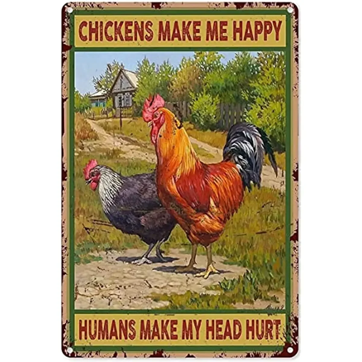 

Kitchen Chicken Wall Decor Farmer Chicken Makes Me Happy Funny Chicken Coop Sign Vintage Tin Sign for Garden Bedroom Decor