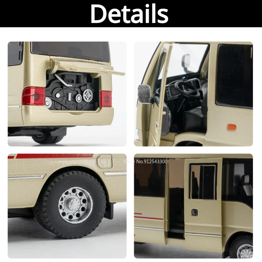 1/32 Scale Coaster Bus Alloy Car Model Toy Metal Diecast Doors Opened Models with Sound Light Pull Back Toys for Boys Kids Gifts