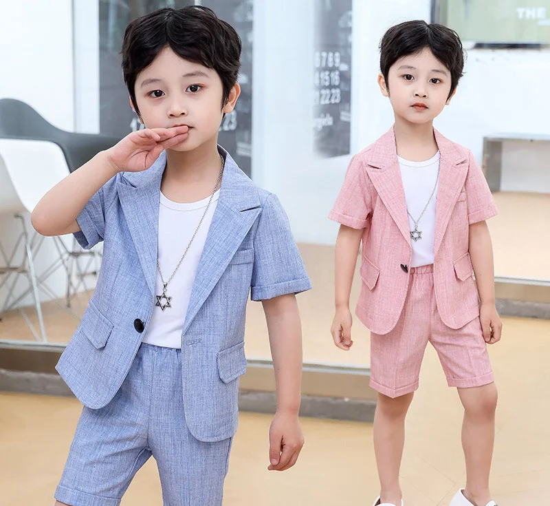 Baby Boys Summer Suit Kids Jacket Shorts 2Pcs Photograph Suit Children Birthday Graduation Set Wedding Performance Party Dress