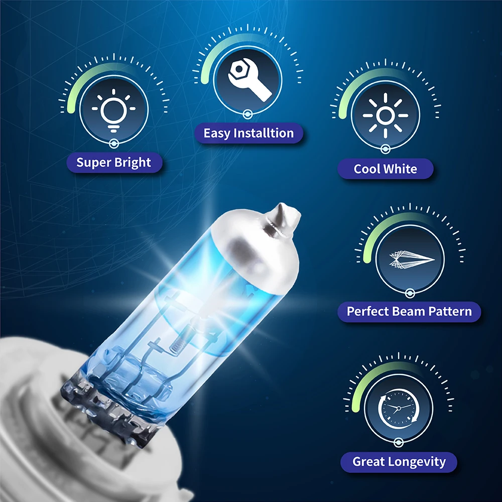 1 Pcs ALKOREY Xbright-Plus 9003 H4 12V 60/55W P43T Blue 4000K Super White Auto Headlight Fog Lamp Car Light Halogen Bulb